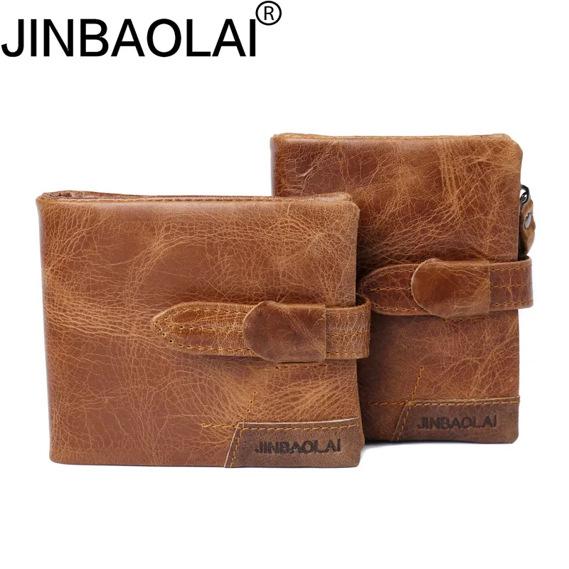 

Jinbaolai Casual Men's Wallet Multi-Function Leather Pull-Belt Zipper Tri-Fold Purse Leather Wallet