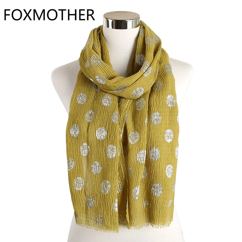 FOXMOTHER New Pink Orange Yellow Crinkle Hijab Scarf Polka Dot Scarves For Women Shawl Wrap Ladies Foulard Femme