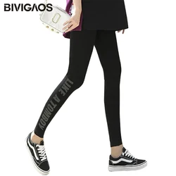 BIVIGAOS Spring New Ladies Cotton Leggings Side Letters Printed Casual Sports Leggings Fitness Pants Workout Leggings For Women