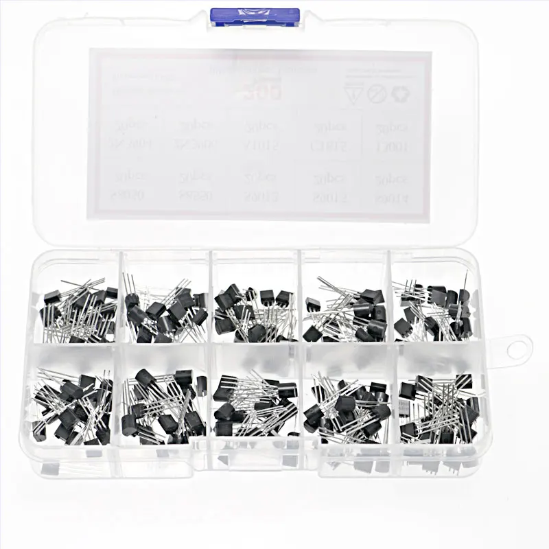 200pcs 10 Values S8050 - 13001 Transistors Pack Transistor Assortment Kit With Storage Box