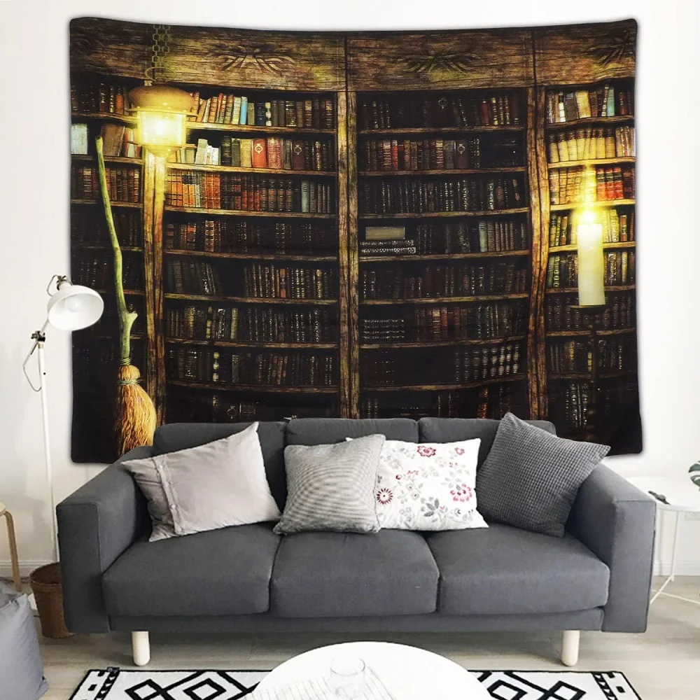 Retro Bookshelf 3D Tapestry Art Wall Hanging Cover Bedspread Throw Bedroom Decor Vintage Mysterious Library Shelves Tapestries