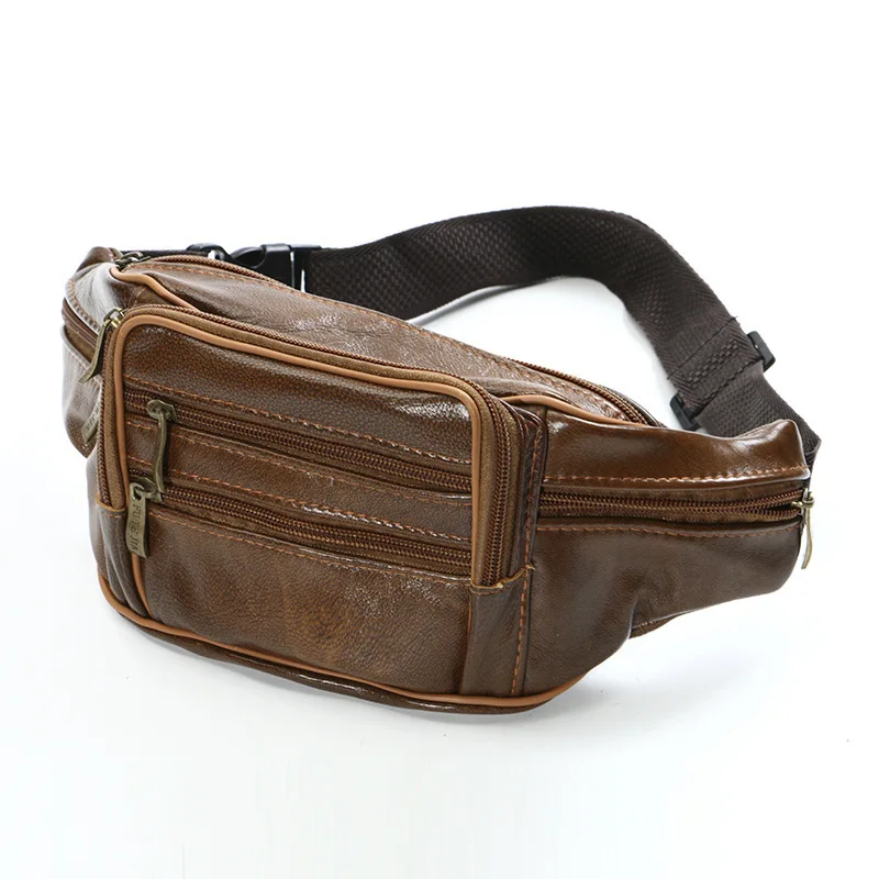 2020 Cross-Border Men\'s Casual Leather Waist Bag Multi-Function Business Wallet Fashion Outdoor Sport Waist Bag