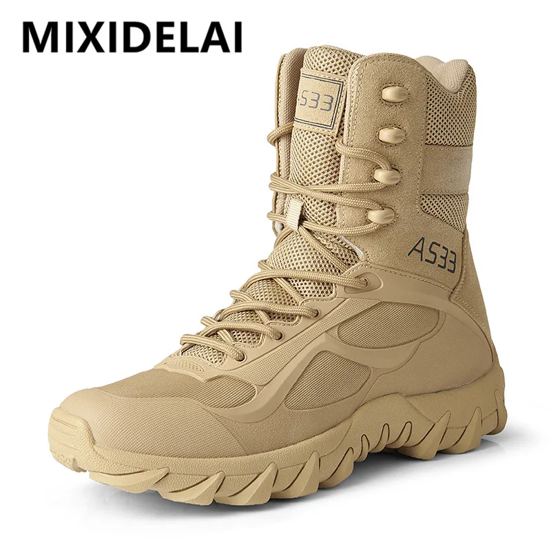 High Quality Men's Brand High-Top Leather Boots Breathable Desert Combat Men's Boots Outdoor Shoes Non-slip Hiking Ankle Boots