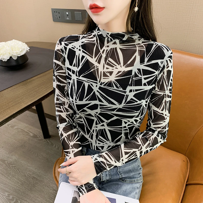 2021 New Autumn and Winter Long-sleeved Women's Slim Bottoming Shirt Tops Mujer Elegantes Plus Fashion Clothing Blusas Red 1310