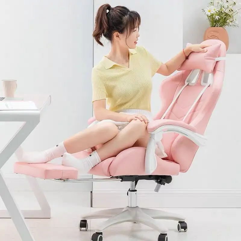 New cute pink gaming chair girl anchor live broadcast ergonomic game athletic swivel home chair computer chair macaron series