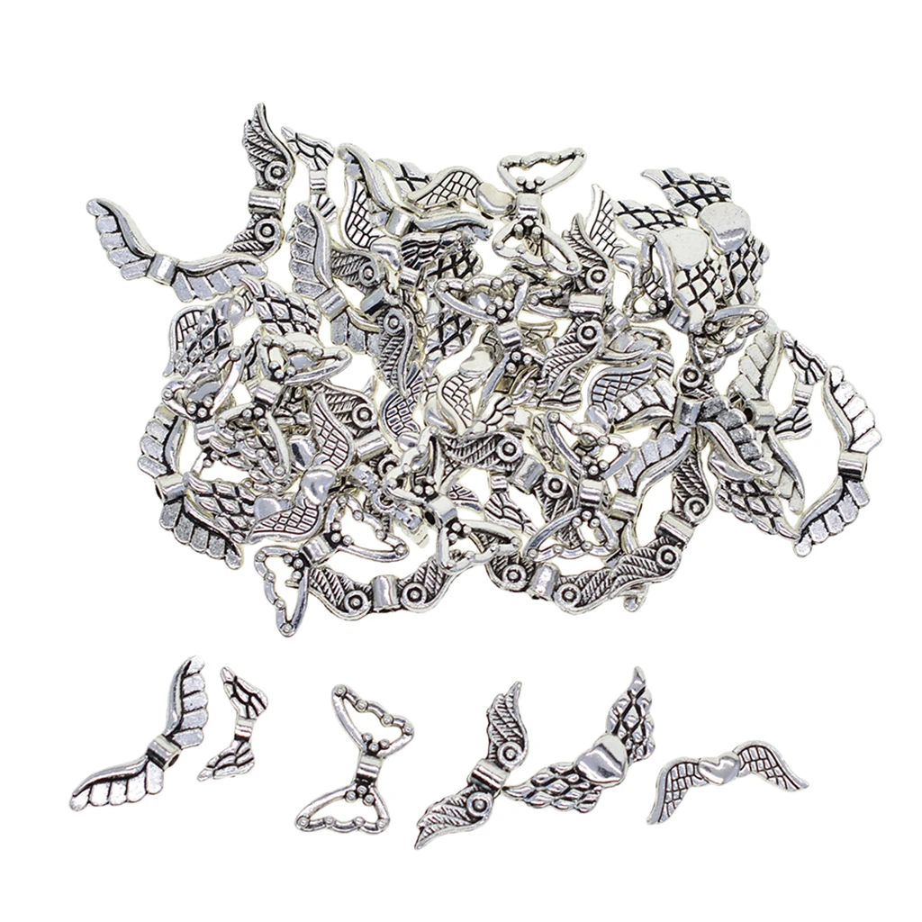 60 Mix Tibetan Silver Color Retro DIY Jewelry Pendant Angel Wings Spacer Beads Pendant Charms Jewelry Making Wholesale