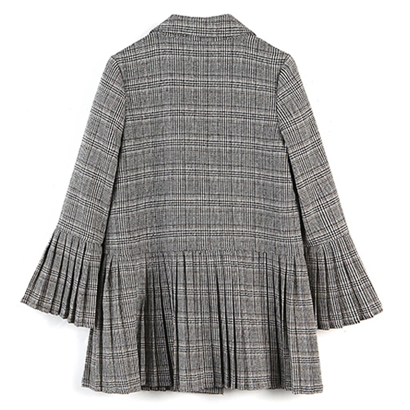 Giacca da ufficio asimmetrica pied de poule da donna, cappotto plissettato da donna, Plaid elegante, manica a campana, pieghettato, Casual, Z149