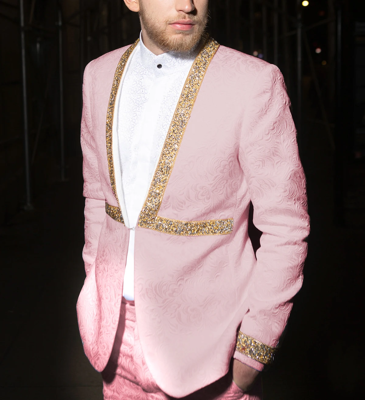 Men Suits Groom Terno Masculino Printed Sequins 2 pieces Blazer Tuxedo For Wedding Groom Banquet Suit (Jacket+Pants)