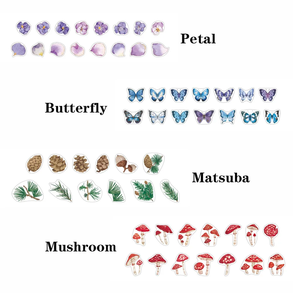 100 pcs/lot Mushroom butterfly Decorative Adhesive Tape Masking Washi Tape Diy Scrapbooking Sticker Label Japanese Stationery