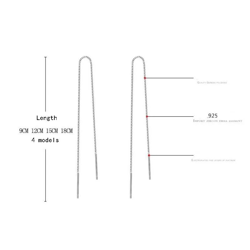 925 스털링 실버 롱 태슬 귀걸이, 9cm-18cm 체인 이어라인, 여성용 S-E76