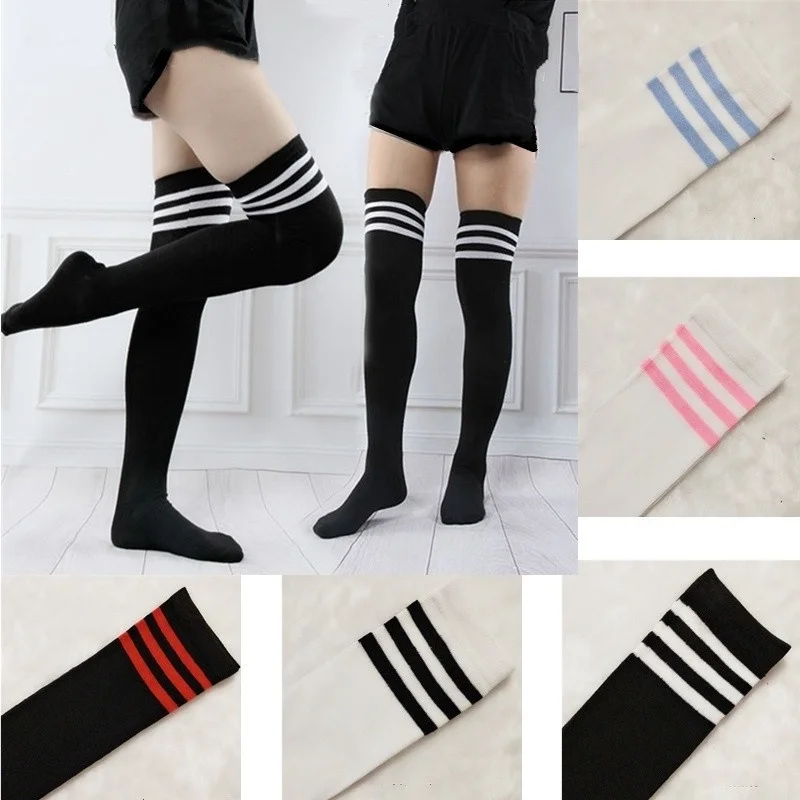 

Fashion Black Lolita Striped Socks Women Sexy Thigh High Nylon Long Stockings Cute Girls Skirt bottoming Base Over Knee Socks