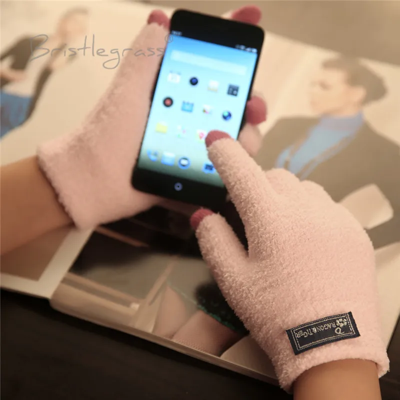 Gants en poils unisexe pour hommes et femmes, en tricot, doux et intelligent, pour écran tactile, pour Smartphone et tablette, hiver