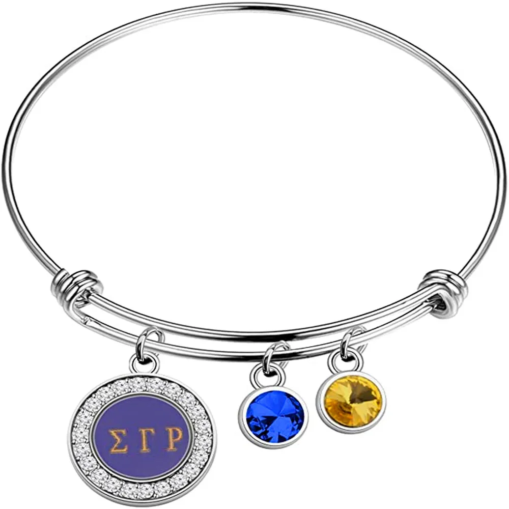 Double Nose Drop Ship Greek Sorority Blue Yellow SGRHO Clubs Symbol Sigma Gamma Rho Charm Bangles Bracelet Jewelry