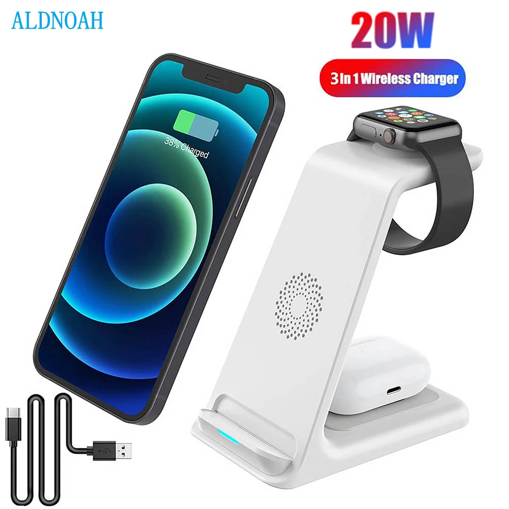 20W Wireless Charger Stand For IPhone 14 13 12 11 XR 8 Apple Watch 3 In 1  Fast Charging Dock Station for Airpods Pro IWatch 7