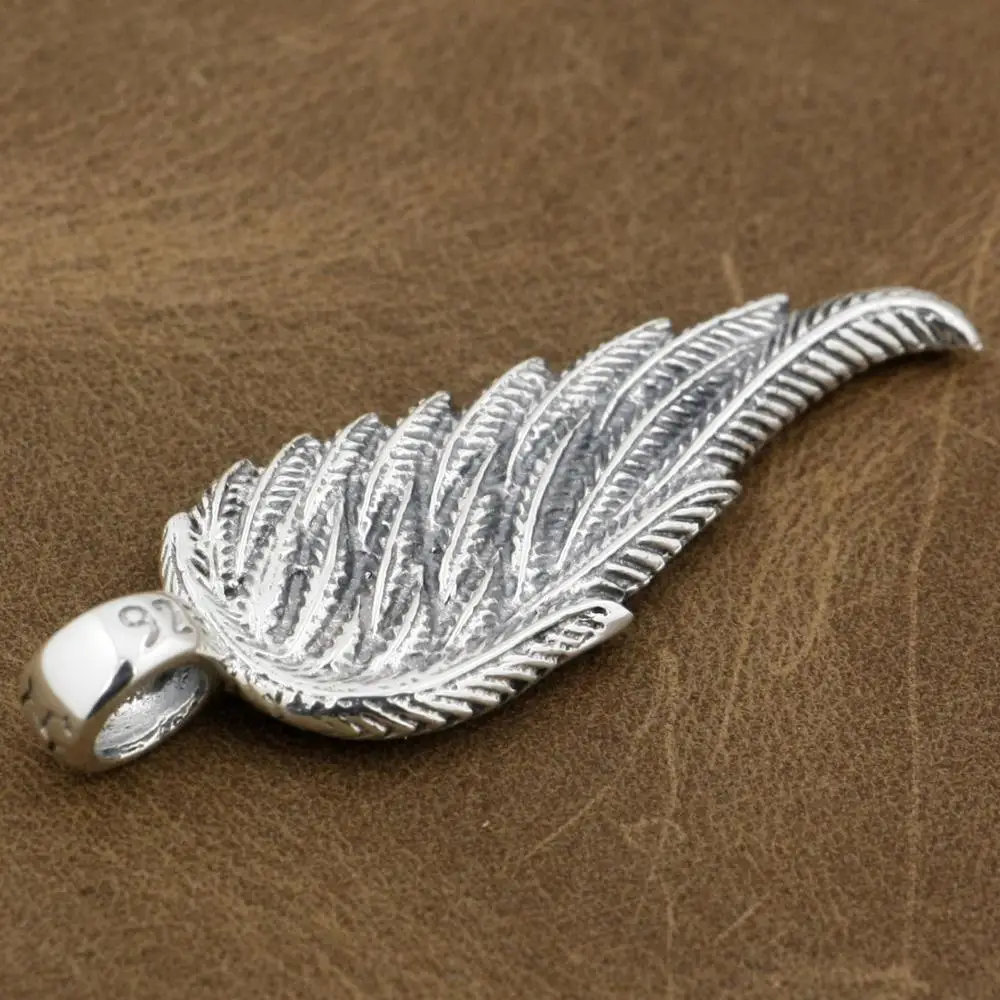 LINSION Angel Bird Wing Feather 2-Side 925 Sterling Silver Charms Pendant 8A008