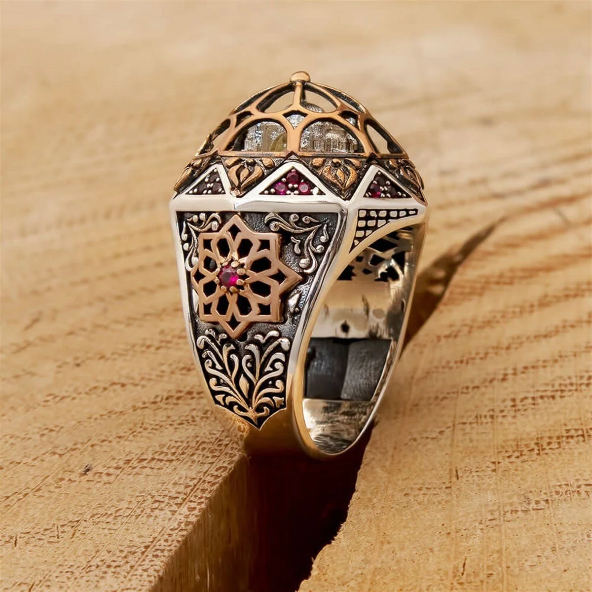 925K Sterling Silver Ring Sultan Series Engraved Decoration with Hagia Sophia Motiff Mosque Jewelry Gift For Him Exclusive