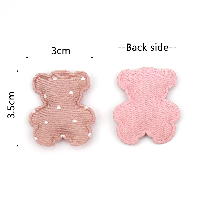 40Pcs 3*3.5cm Dot fabric Bear Padded Appliques for Baby\'s Hair Clip crafts Headwear Decoration jewelry Accessories wholesale