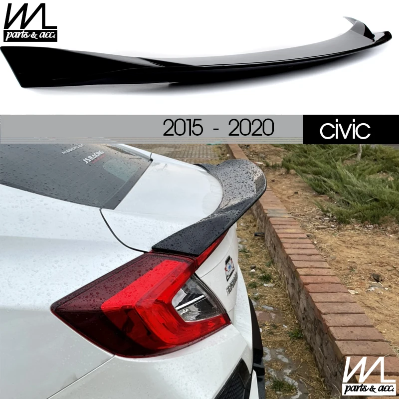 JDM Spoiler, High Gloss Black Rear Wing for Honda 10th Civic 4-Door Sedan 2015 - 2020 FC1 FC2 FC5 FC6 FC7 FC8 FC9