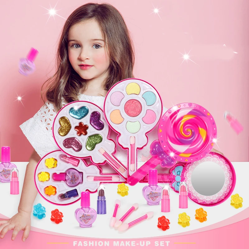 Pretend Play Toy Kids Make Up Set Princess Pink Makeup Beauty Safety Non-toxic Kit Toys for Girls Dressing Cosmetic Girl Gifts