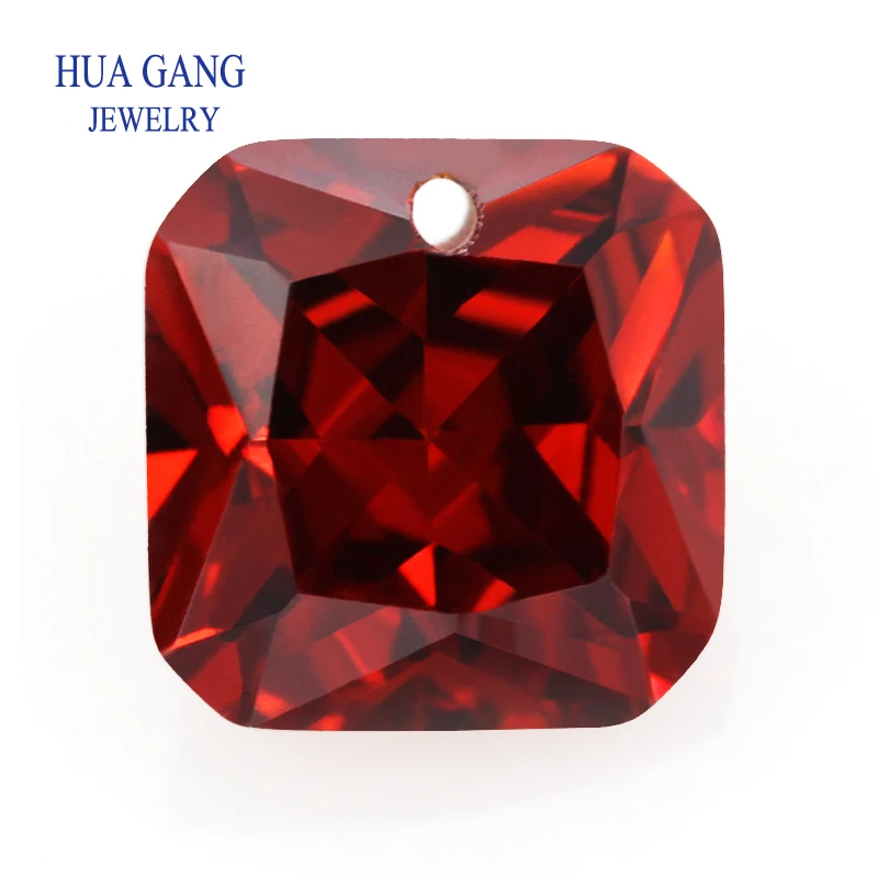 Garnet Loose CZ Stones Beads Gem With Hole AAAAA Square Shape Cubic Zirconia Stone For Jewerly Making 4x4~12x12 High Quality