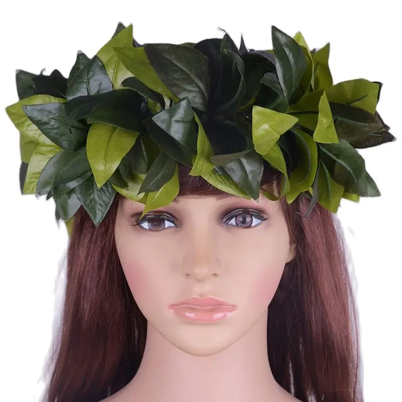 Free Shipping CH0001B 50Pcs/lot 50Cm Artificial Silk Maile Leaves Elastic Headband Tropical Hawaii Floral Headwear Wholesale