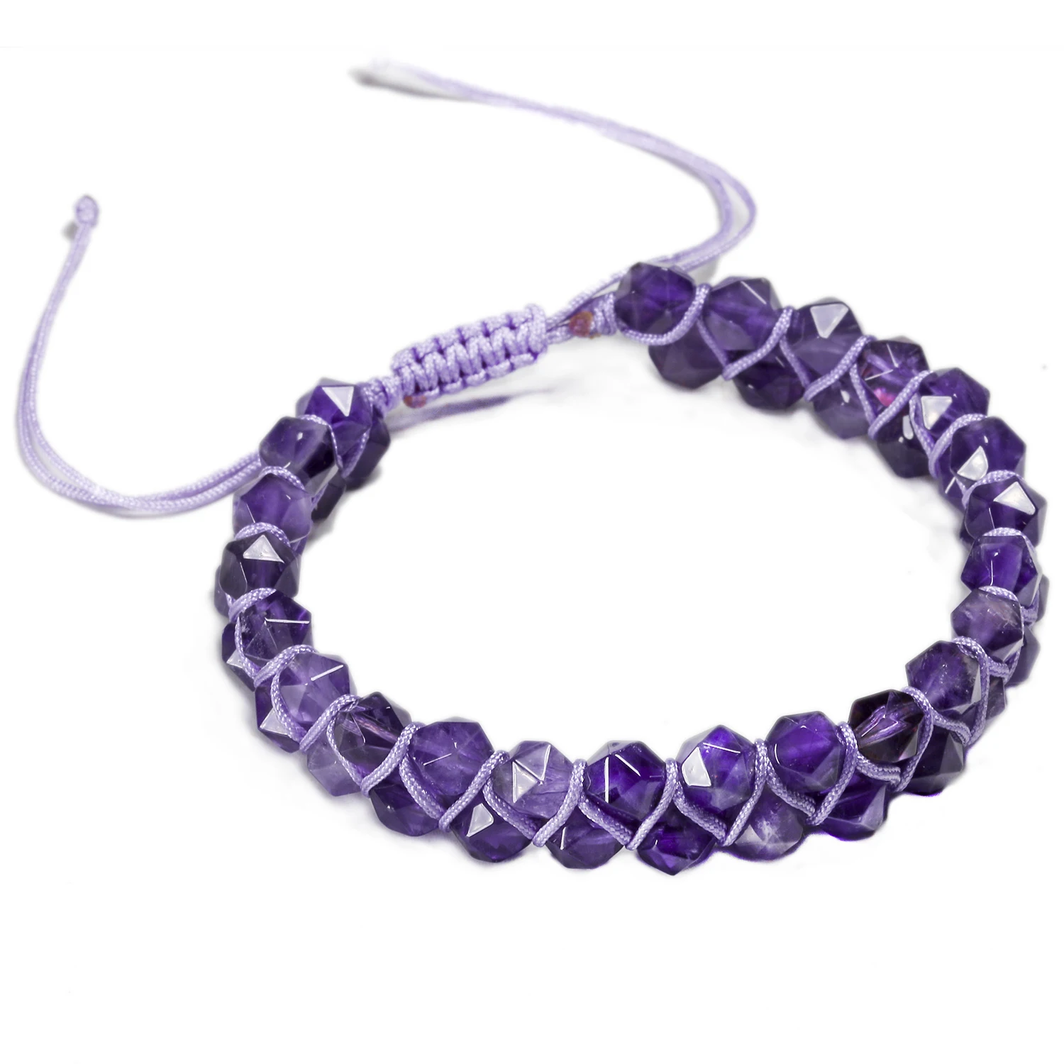 Friendship 6mm Natural Purple Amethyst Faceted Stone Wrap Bracelets Women Braided Yoga Bangle Bohemian Hand-woven Jewellery