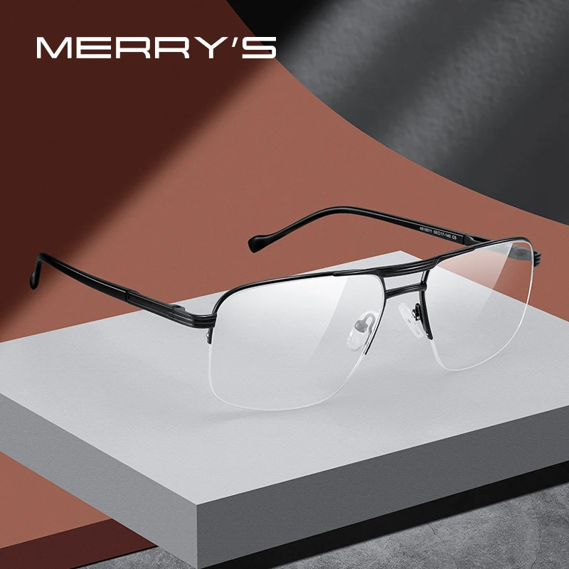 MERRYS DESIGN Men Classic Square Glasses Optics Frame Luxury Double Bridge Prescription Half Glasses Frames Eyewear S2311