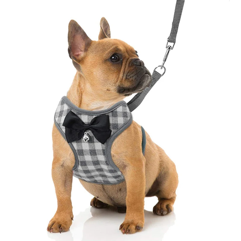 Plaid Dog Harness and Leash Set for Small Medium Dogs Cats Puppy French Bulldog Pet Bowtie Tuxedo Vest Harness