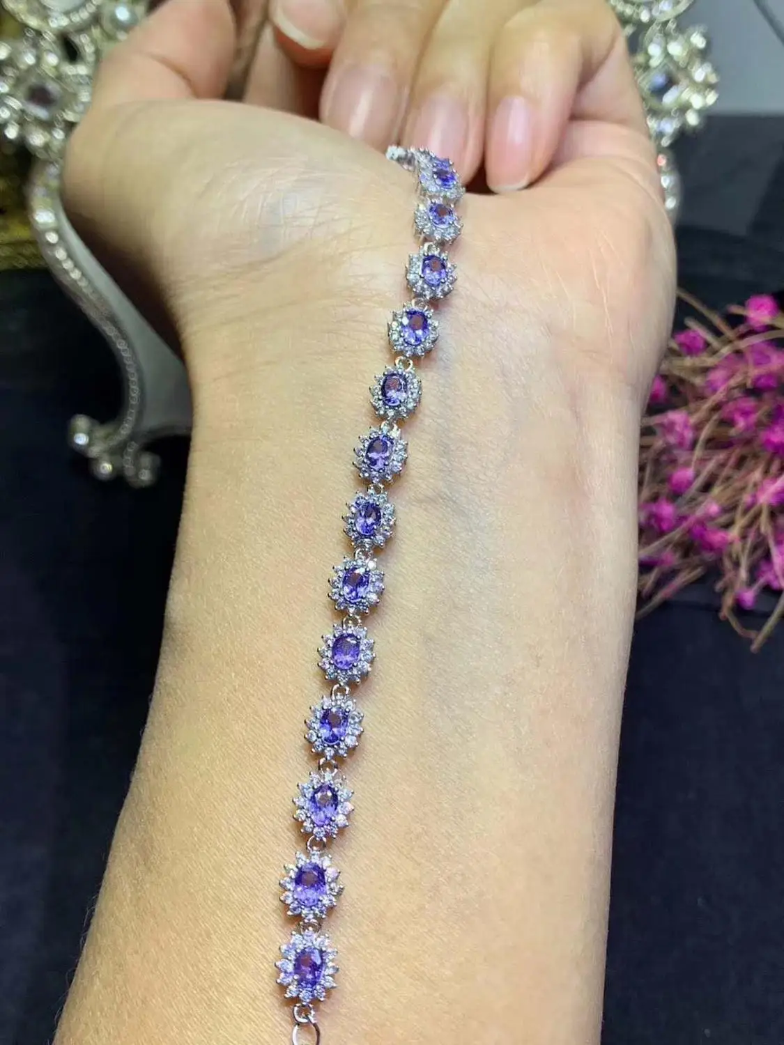 

Браслет с танзанитом, бесплатная доставка, натуральный настоящий браслет с танзанитом для мужчин или женщин, браслет из стерлингового серебра 925 пробы