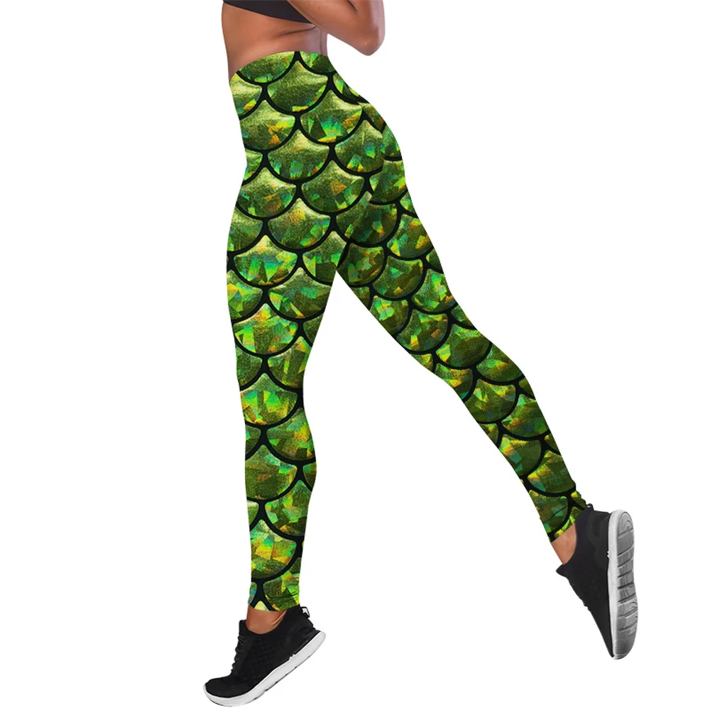 CLOOCL Fish Scales Cosplay Leggings Women High Waist Printed Leggins Push Up 3D Workout Elastic Gym Sweatpants Drop Shipping