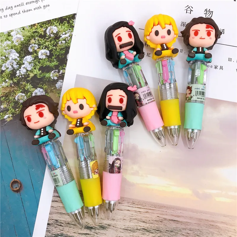 36 pcs/lot New Demon Slayer 4 Colors Ballpoint Pen Cute Mini Press ball pens School Office writing Supplies Stationery Gift