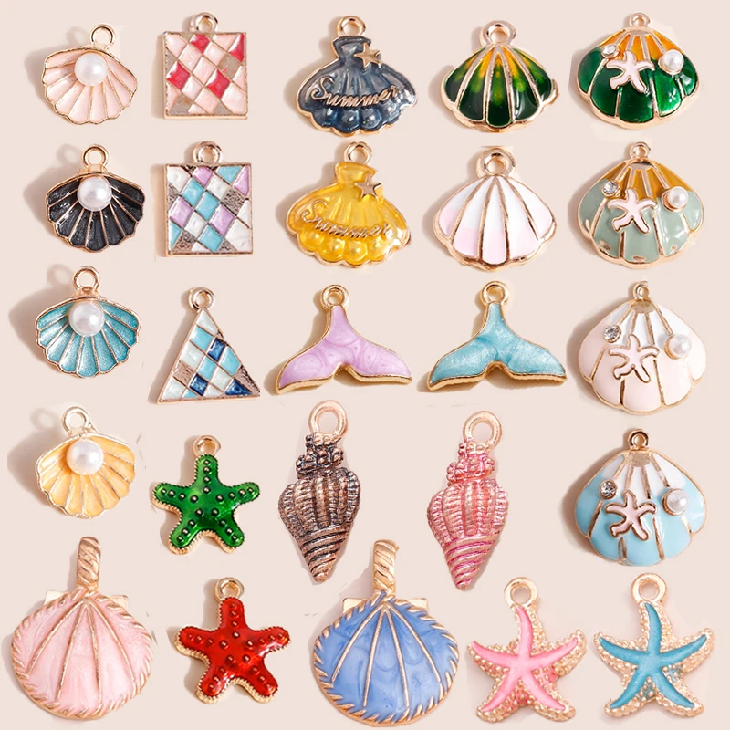 10 stücke Mix Nette Emaille Shell Seestern Charme Anhänger der Halskette Ohrringe Schlüsselanhänger Handemade DIY Schmuck Machen Zubehör – Detail 1