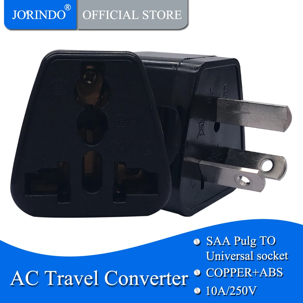 JORINDO AU 3pins travel universal adaptor outlet 10A 220V flame retardant AU/US/EU/UK to AU plug socket converter