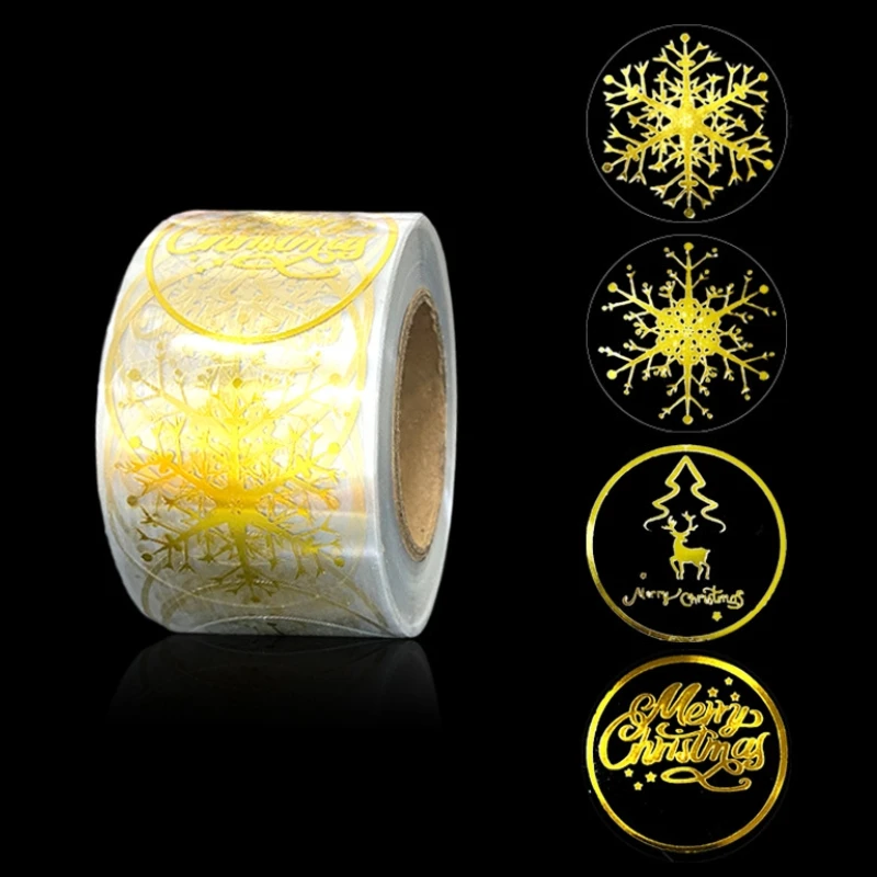 100/500pcs Gold Foil Christmas Stickers 1.5'' snowflake pattern stickers Christmas Gift Decorations for Home New Year