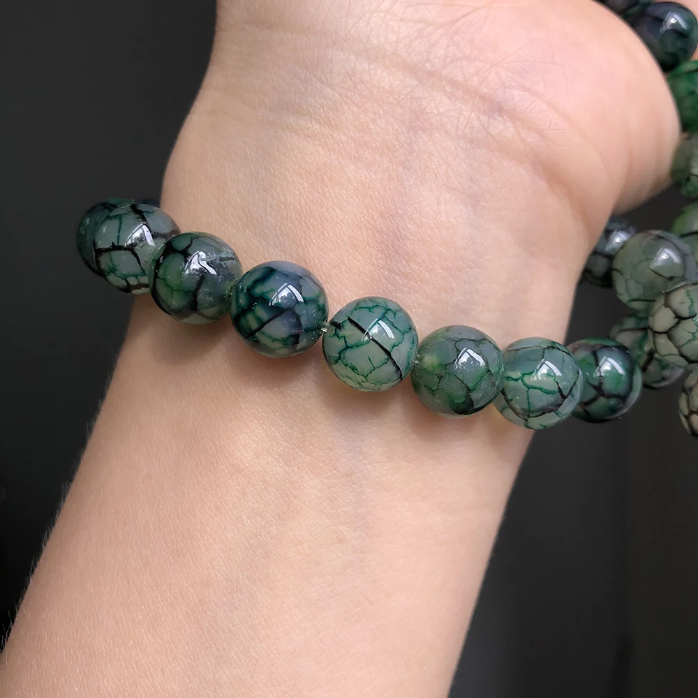 Natural Stone Green Cracked Dream Fire Dragon Veins Agates Smooth Loose Spacer Beads For Jewelry Making 6/8/10mm DIY Bracelets