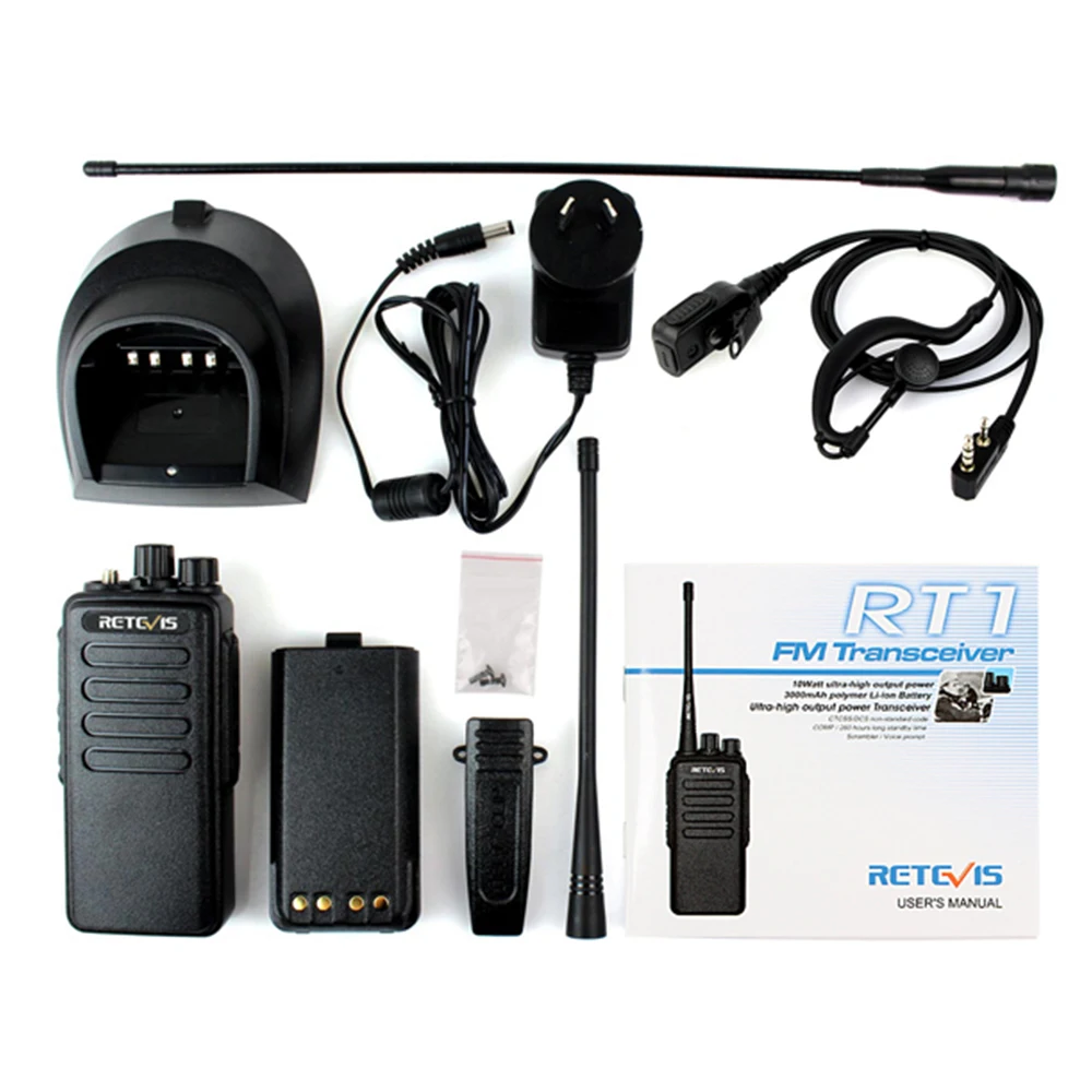 Imagem -06 - Retevis-rádio Comunicador Rt1 Walkie Talkie de Alta Potência Peças 3000mah Bidirecional com Fone de Ouvido Prático para Depósitos de Fábrica Fazenda