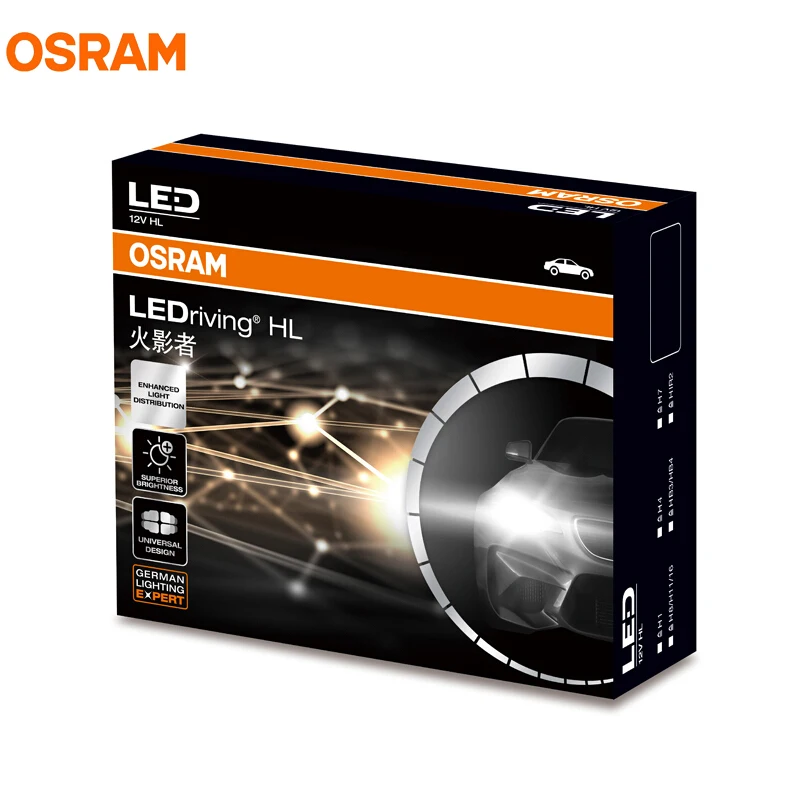 OSRAM LED H1 H4 H7 H8 H11 H16 9012 9003 9005 9006 HB2 HB3 HB4 H1R2 HYZ LEDriving 6000K White LED Car Headlight +140% Bright, 2X