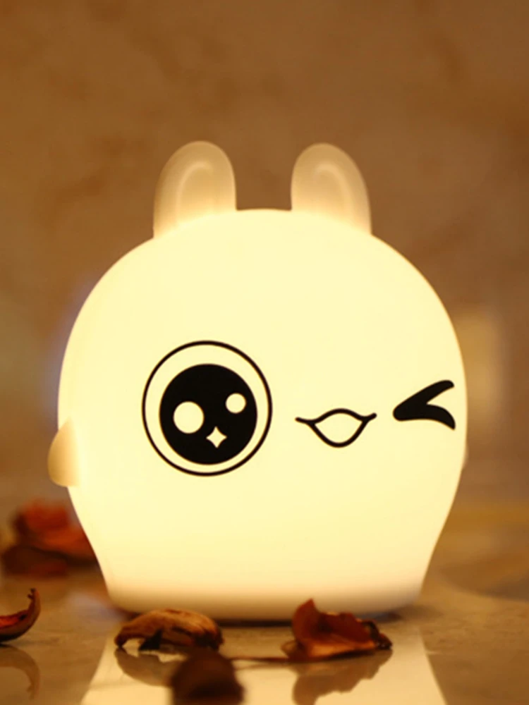 Creative Colorful Rabbit Night Lamp 7-color Pat Touch Color-changing Eye Protection Bedroom Bedside Nightlight Gift Children