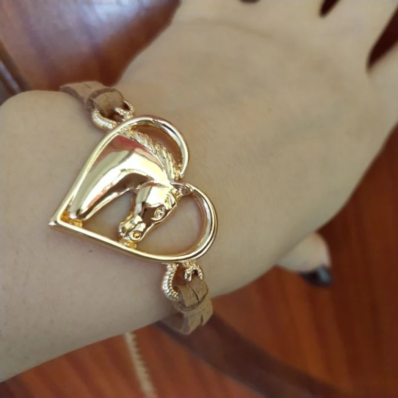 hzew gold color heart horse head bracelet two colors Velvet tape horse bracelet horse lover gift