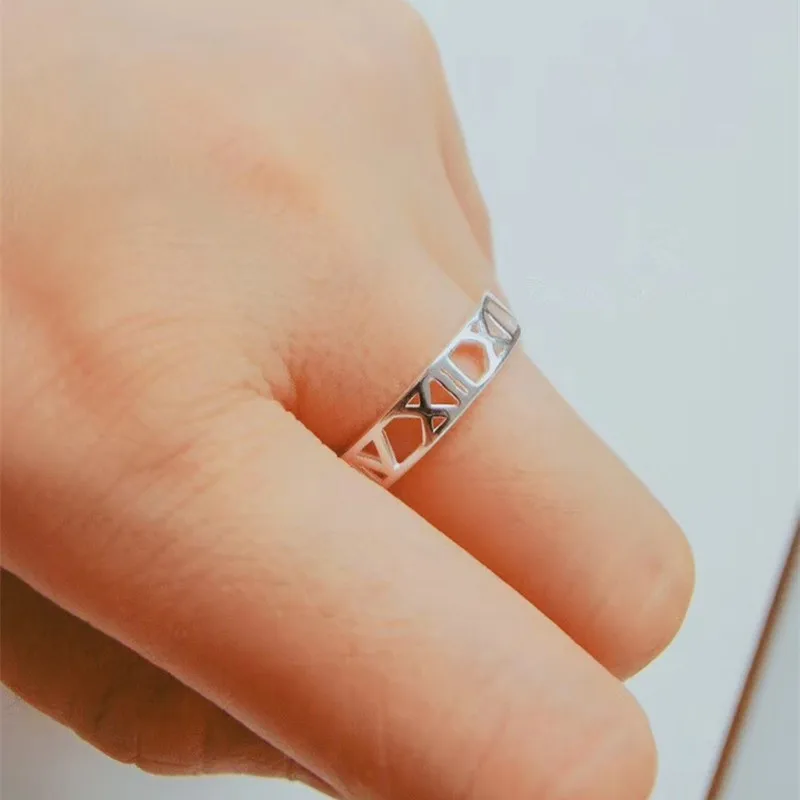 Buyee 925 Sterling Silver Simple Ring Finger Light Polishing Roman Number Sweet Ring for Woman Man Fashion Fine Jewelry Cricle