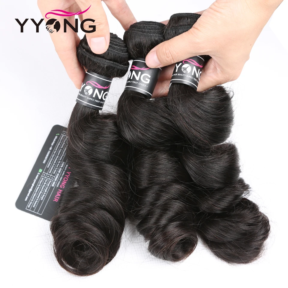 Yyong Loose Wave 3 Or4 Bundles 100% Human Hair With Lace Closure 4x4 Lace Closure With Bundles Natural Color Peruvian Remy Hair