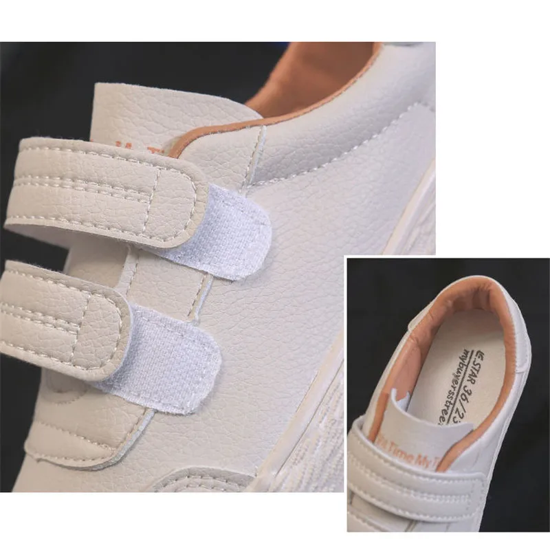 Fashion Korean Platform White Shoes Autumn Sport Running Shoes New Women Casual Flat Hook&loop Pink Sneakers Round Toe Zapatos