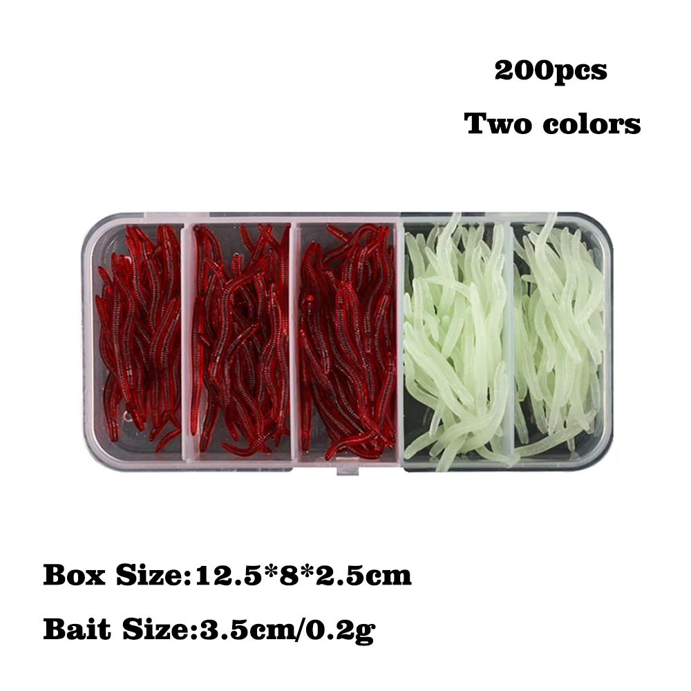 200PCS/Box 35mm Luminous Soft Fishing Bait Sandworm Bread Worm Silicone Artificial Baits Maggot Grub Fish Luya Lure Lures Worms