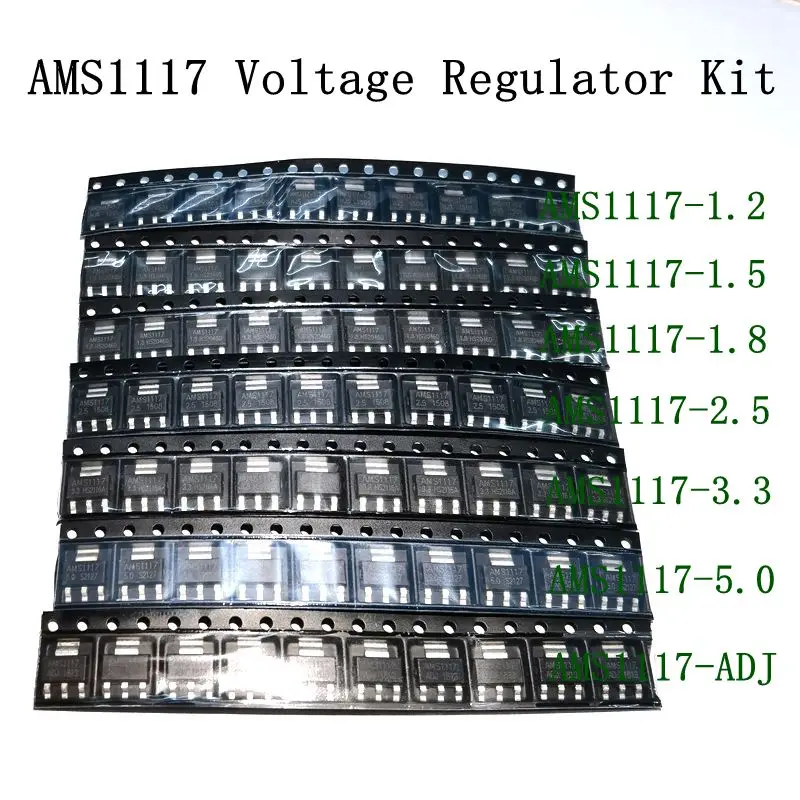 70 PÇS/LOTE AMS1117 Kit Regulador De Tensão 1.2V/1.5V/1.8V/2.5V/3.3V/5.0V/ADJ 1117 Valores Cada 10 7 PCS