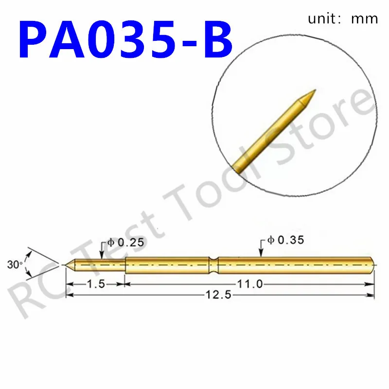 100PCS PA035-B Spring Test Probe PA035-B1 Metal Probe Detection Needle Cover Length 12.5mm Needle Seat Spring Test Tool