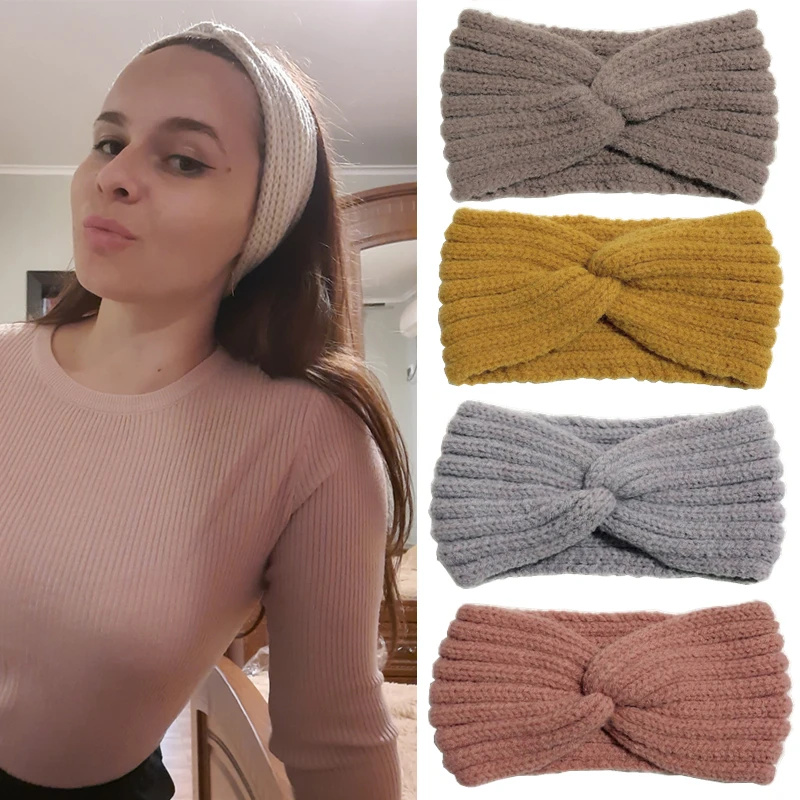 New Knitted Cross Headband For Women Winter Cashmere Girls Hair Accessories Wool Headwear Elastic Hair Band Hair Accessories