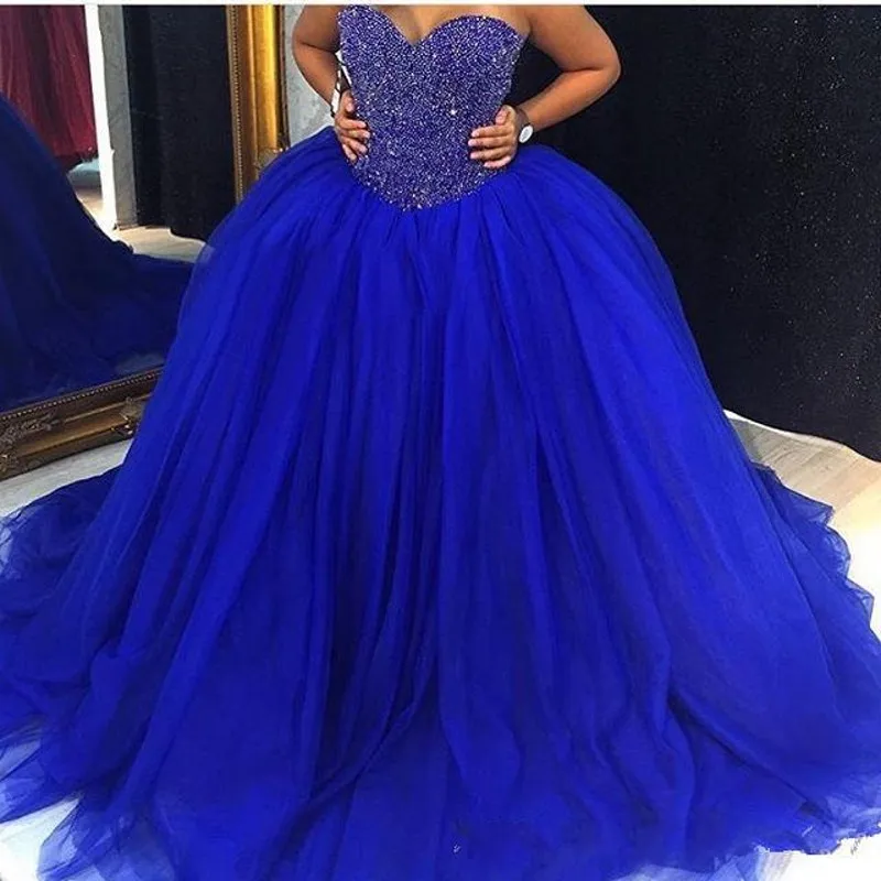 2021 novo barato azul real inchado tule quinceanera vestidos querida cristal frisado princesa pageant vestidos de roupa de noiva