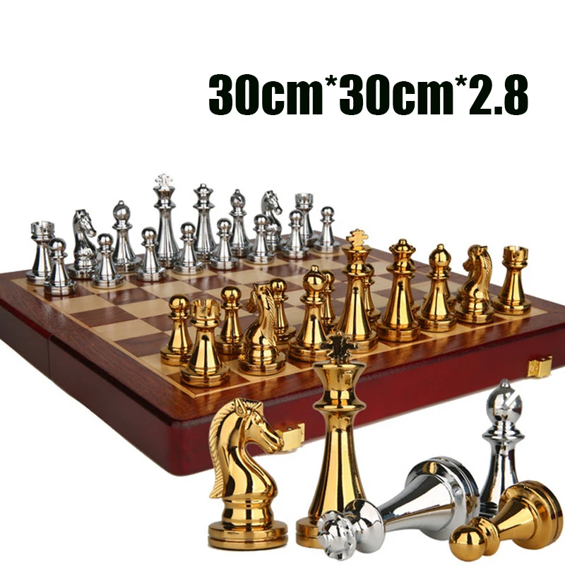 High-end Chess Gift Box Metal Chess Pieces Wooden Chessboard Retro European Style Ornaments Chess