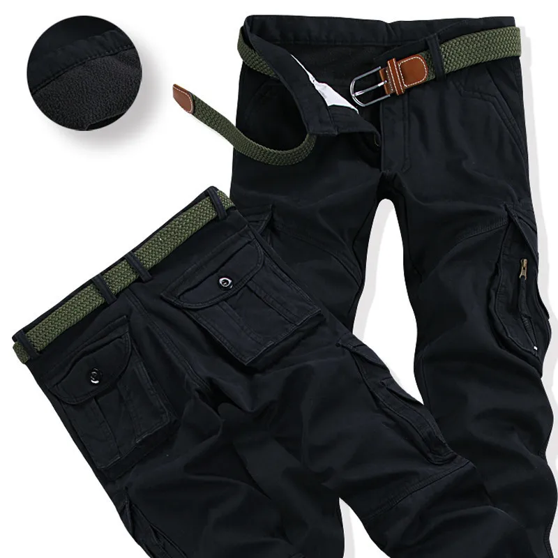 Autumn Winter Warm Men Pants Outdoor Swat Climbing Training Hiking Combat Thick Overalls Multi Pockets Baggy Thermal Trousers