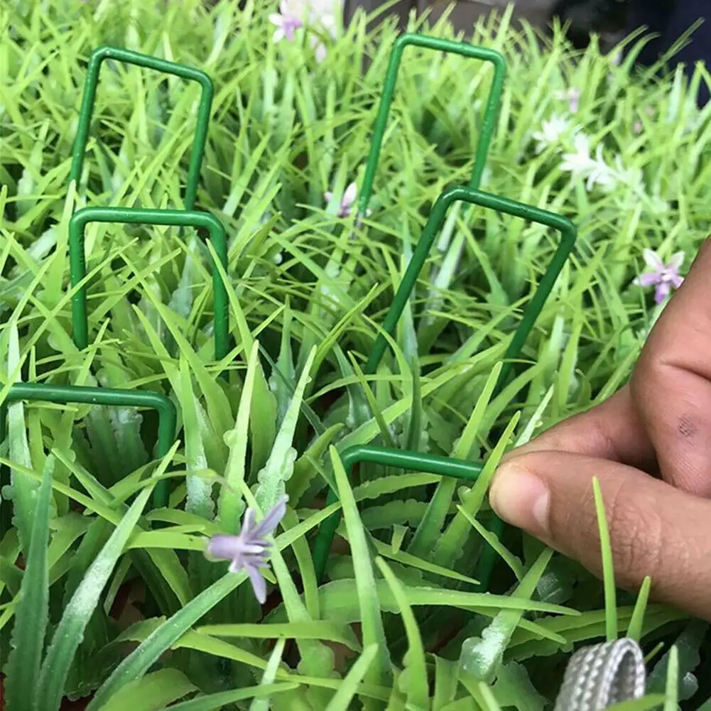 Clavos en forma de U para jardín, pasadores de fijación de césped Artificial, clavijas de tienda de campaña, grapa de Metal, accesorios de